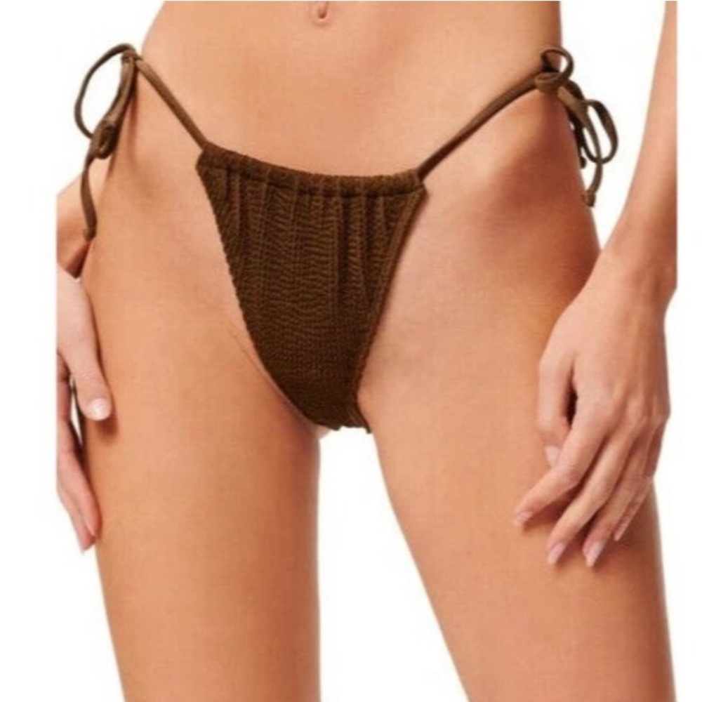 Good American Brown Crinkle Always Fits Tiny Ties String Bikini Bottoms XXS/XS